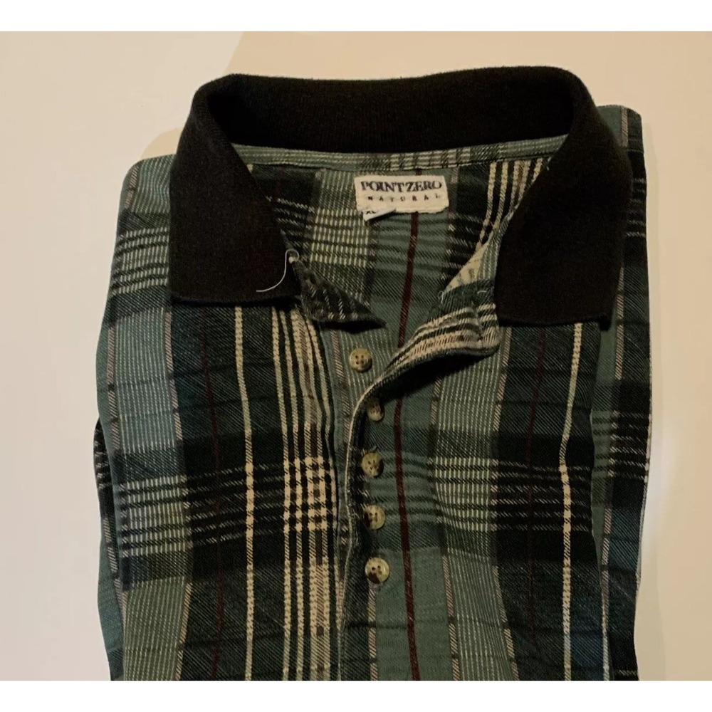 Point Zero Natural Classic‎ Green Plaid Sustainable Cotton Shirt Men's XL
